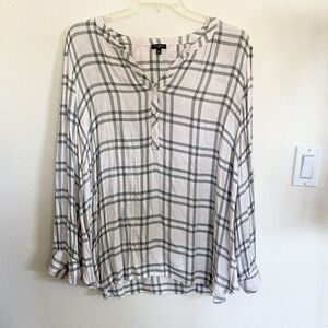 Talbots‎ Women's 3XL Windowpane Plaid Lightweight Flannel Popover Blouse Long